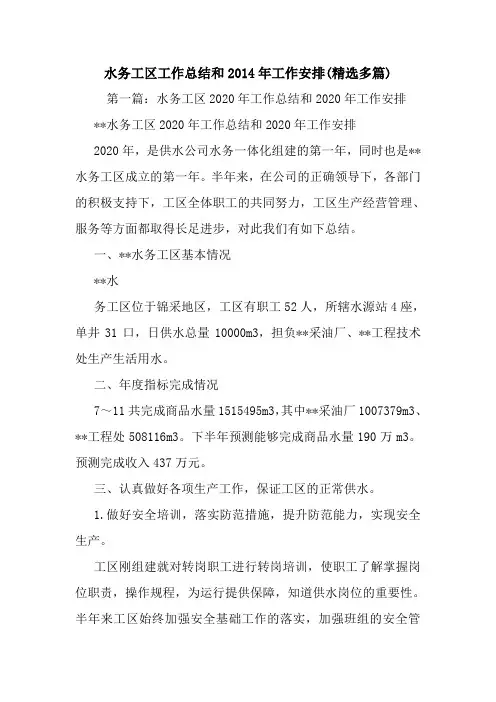 最新水务工区工作总结和2020年工作安排(精选多篇)