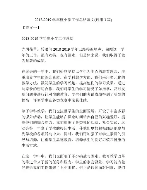 2018-2019学年度小学工作总结范文(通用3篇)