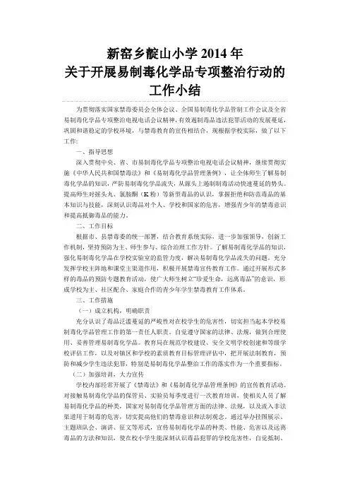 关于开展易制毒化学品专项整治行动的工作总结