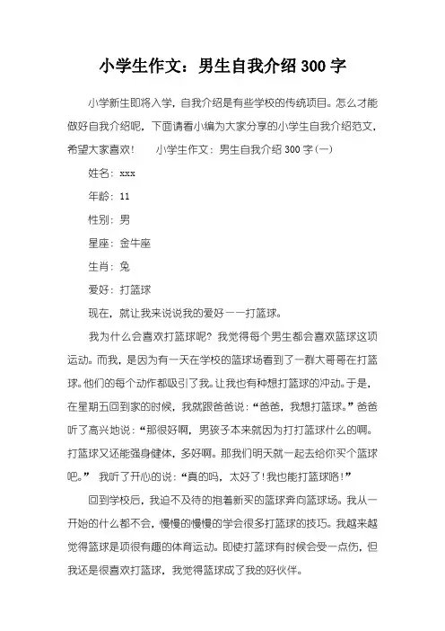小学生作文：男生自我介绍300字