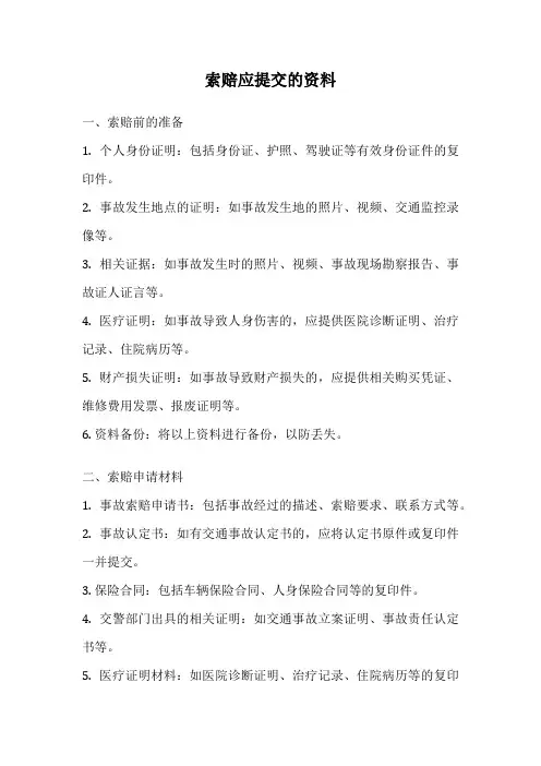 索赔应提交的资料