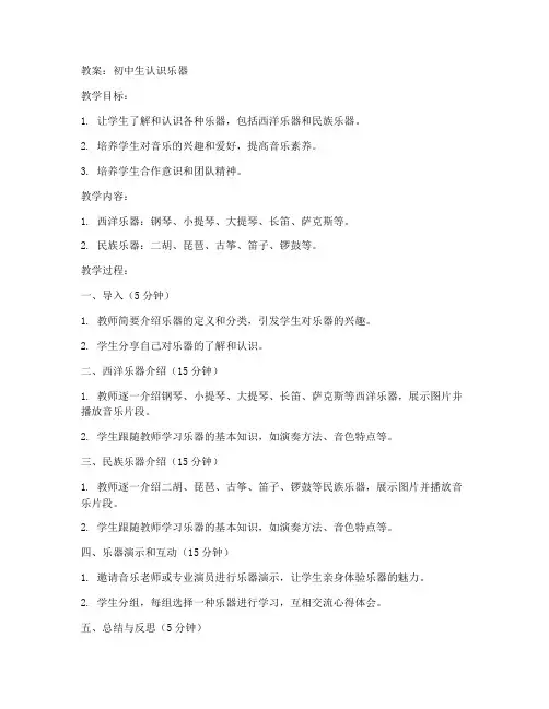 初中生认识乐器教案
