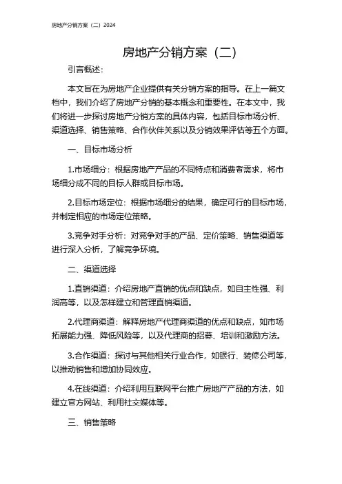 房地产分销方案(二)2024