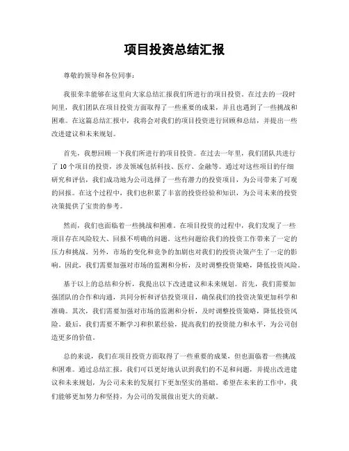 项目投资总结汇报