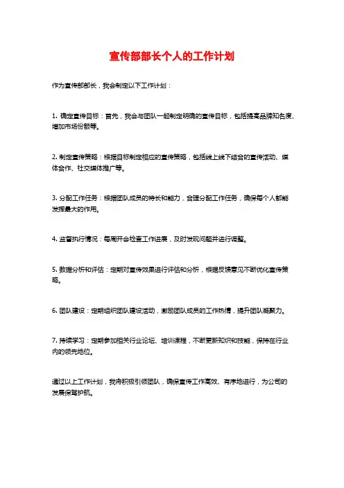 宣传部部长个人的工作计划
