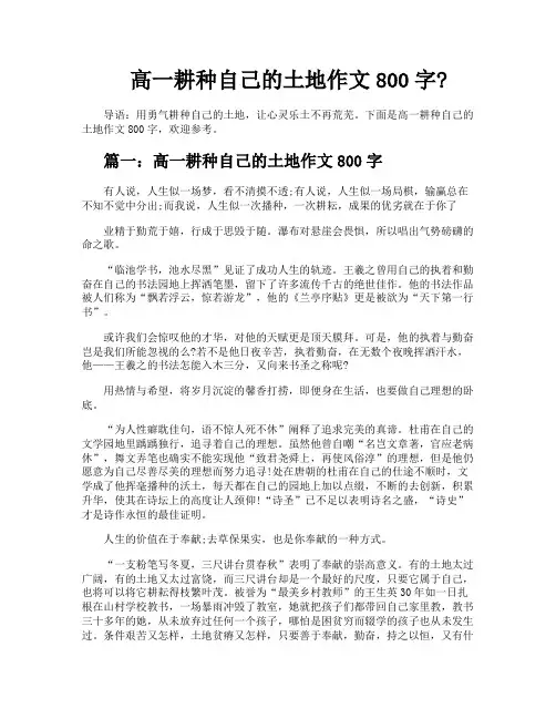 高一耕种自己的土地作文800字