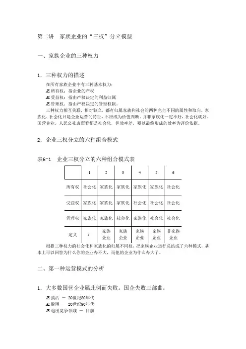 第二讲 家族企业的“三权”分立模型