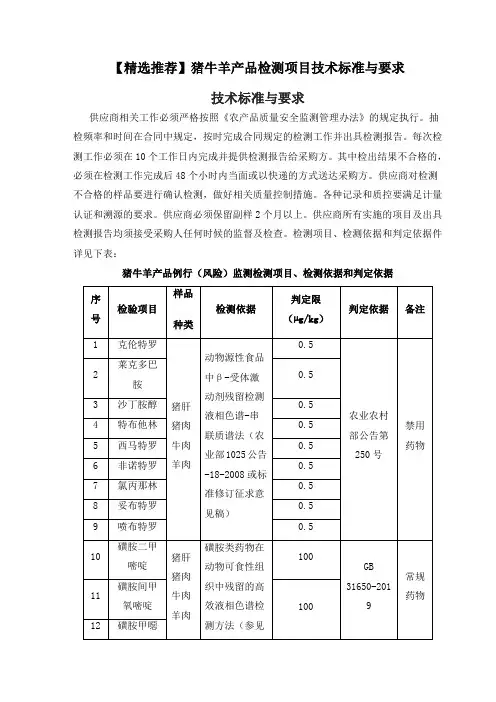 【精选推荐】猪牛羊产品检测项目技术标准与要求