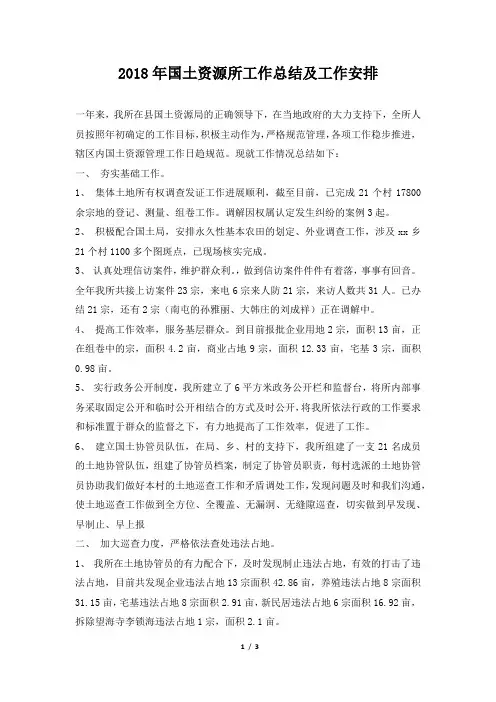国土资源所工作总结及工作安排