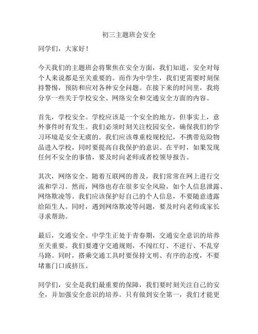 初三主题班会安全
