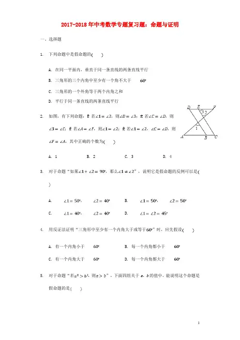 中考数学专题复习题 命题与证明(含解析)