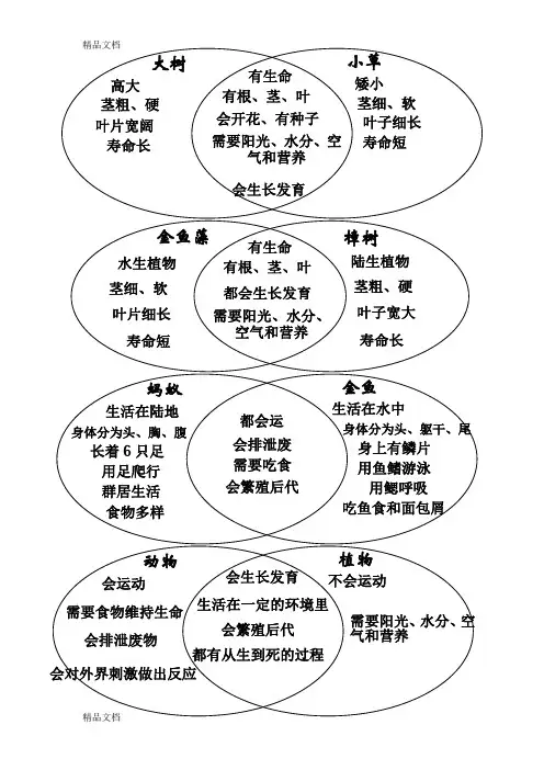 最新教科版科学三年级上册-维恩图汇总