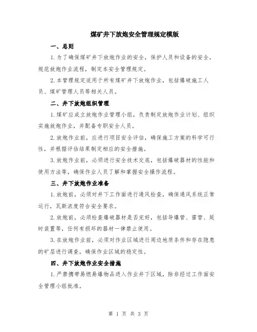 煤矿井下放炮安全管理规定模版