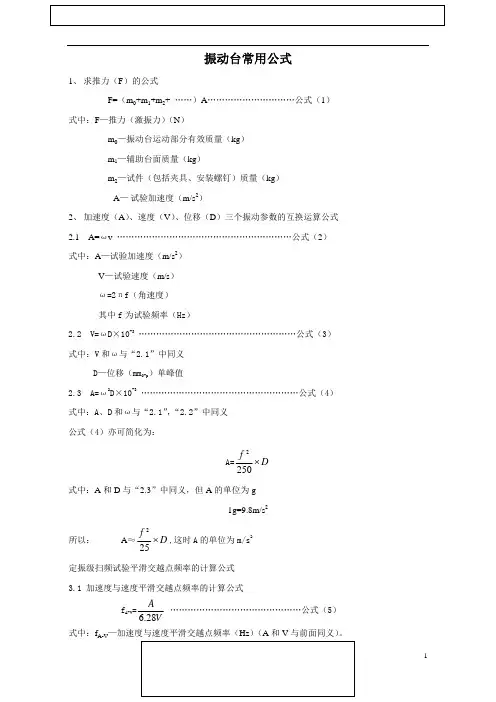振动试验常用公式大全