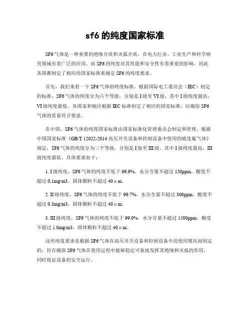 sf6的纯度国家标准