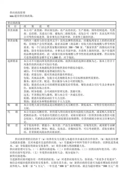 超市供应商管理手册范本