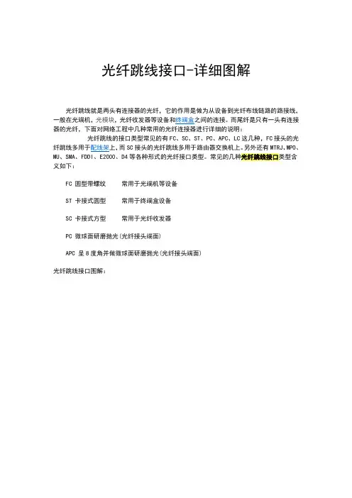 存!带图解光纤跳线接口定义用途FC、SC、ST、PC、APC、LC、MTRJ、MPO、MU、SMA、FDDI、E2000、D4