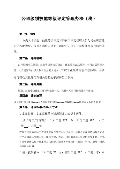 公司级别技能等级评定管理办法