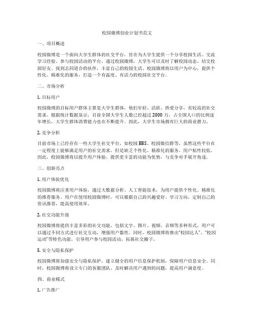 校园微博创业计划书范文