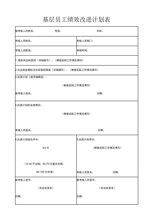 基层员工绩效改进计划表