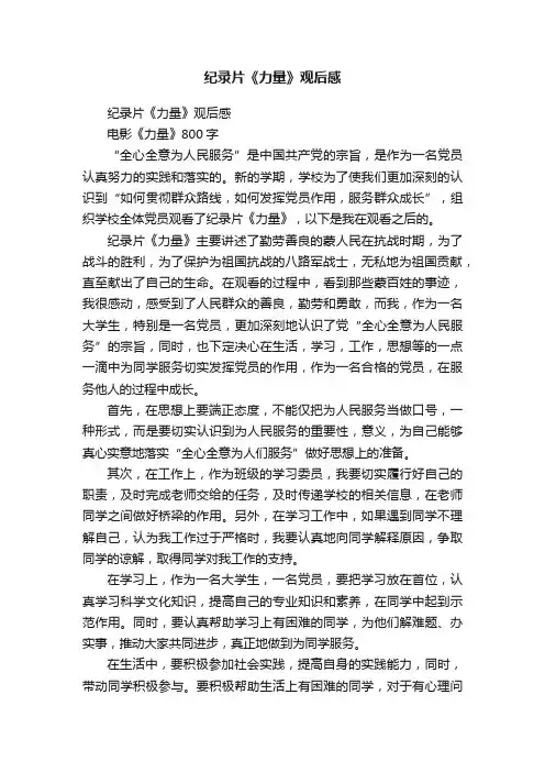 纪录片《力量》观后感