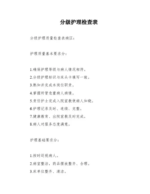 分级护理检查表