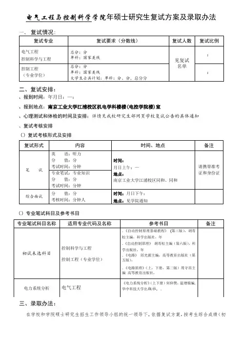 电气工程与控制科学学院2019年硕士研究生复试方案及录取办