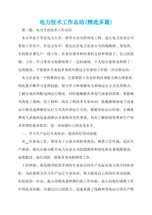 电力技术工作总结(精选多篇)  
