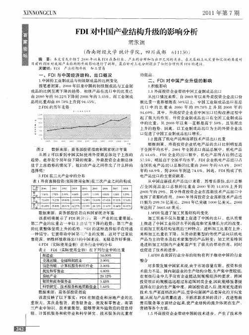 FDI对中国产业结构升级的影响分析