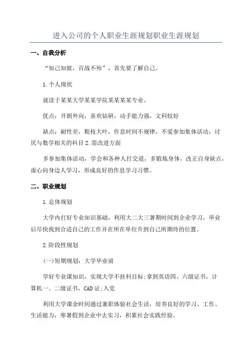 进入公司的个人职业生涯规划职业生涯规划