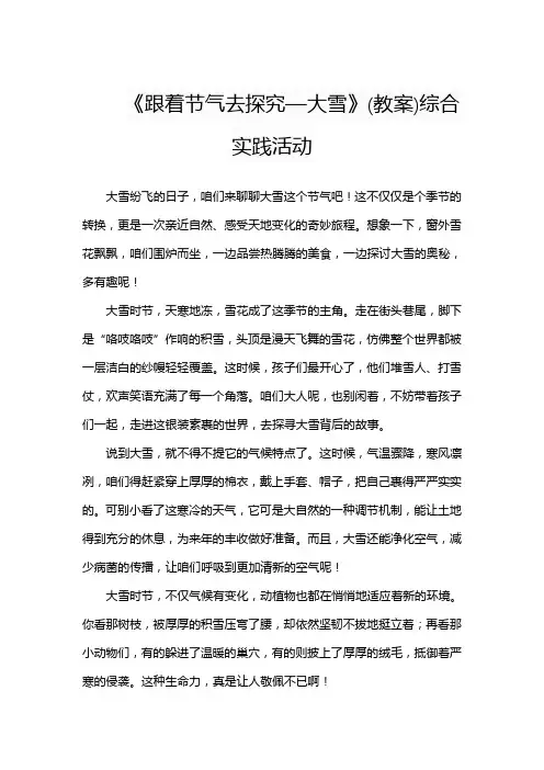 《跟着节气去探究—大雪》(教案)综合实践活动