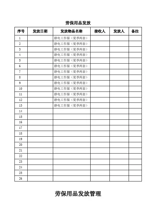 劳保用品发放表格