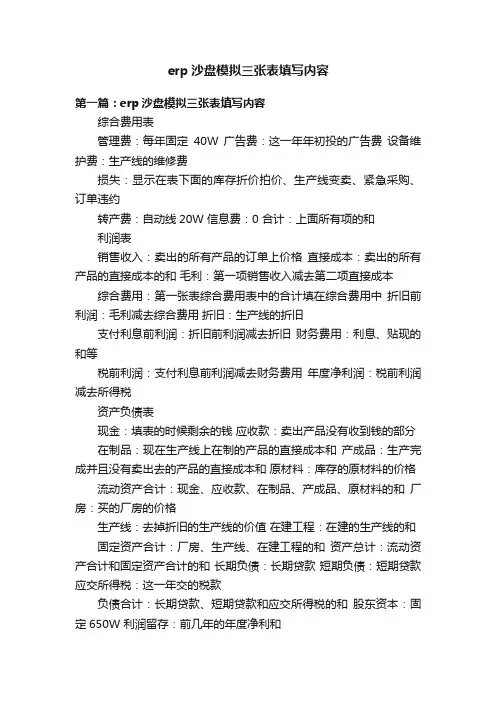 erp沙盘模拟三张表填写内容