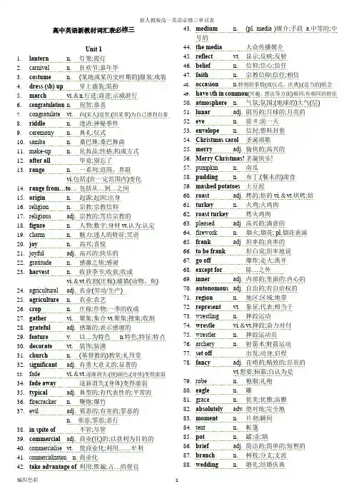 新人教版高一英语必修三单词表