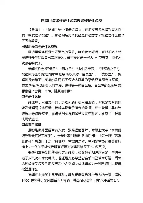 网络用语锦鲤是什么意思锦鲤是什么梗