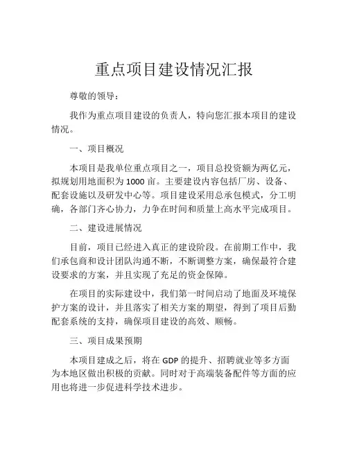 重点项目建设情况汇报