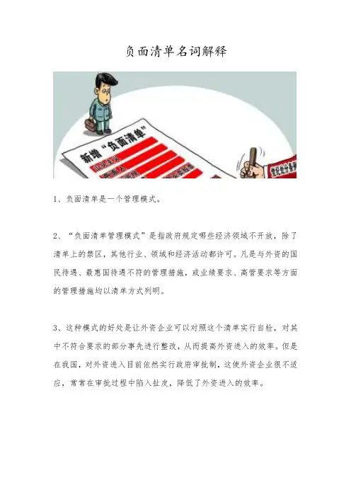 负面清单名词解释