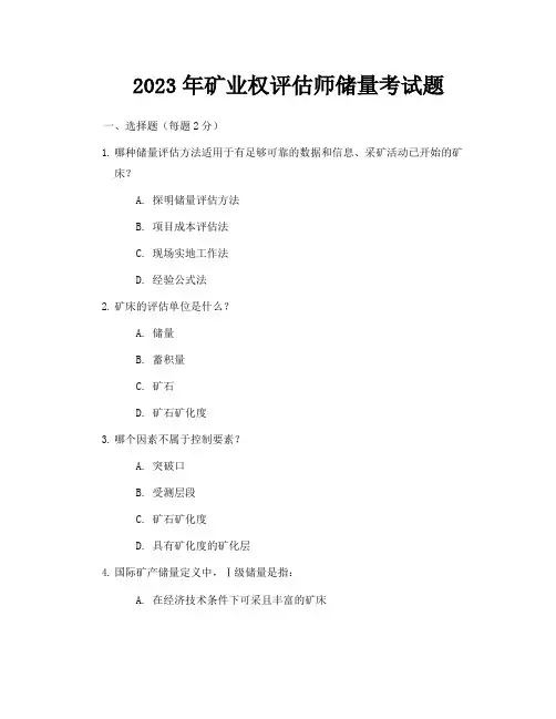2023年矿业权评估师储量考试题