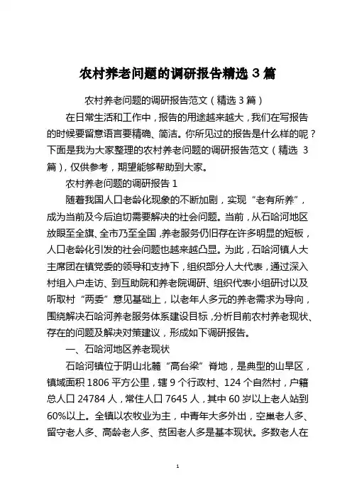 农村养老问题的调研报告精选3篇
