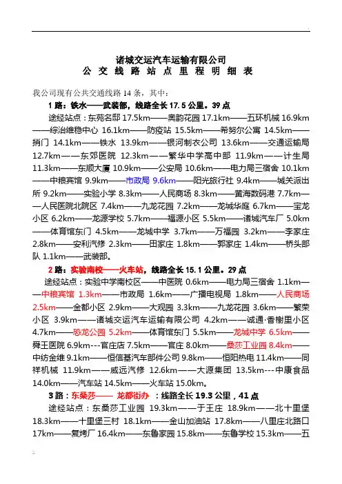 诸城公交线路站点里程明细表