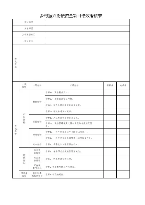 乡村振兴衔接资金项目绩效考核表