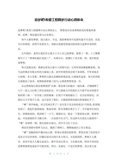 追梦吧!希望工程圆梦行动心得体会