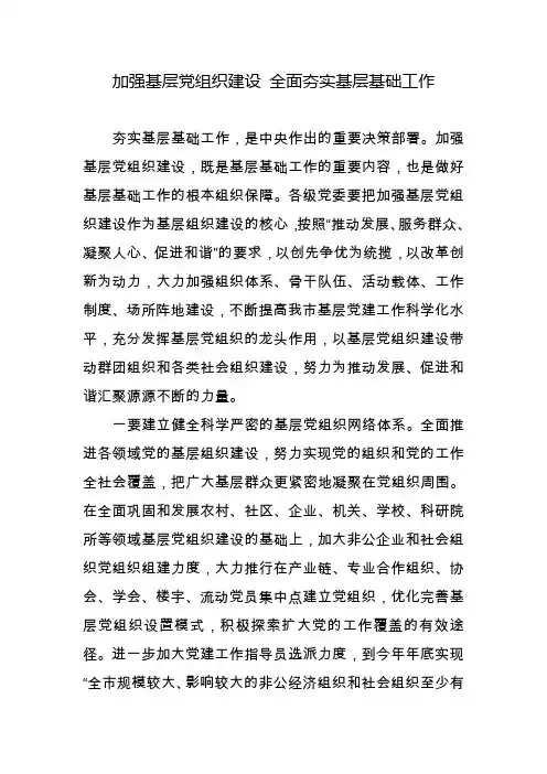 加强基层党组织建设 全面夯实基层基础工作