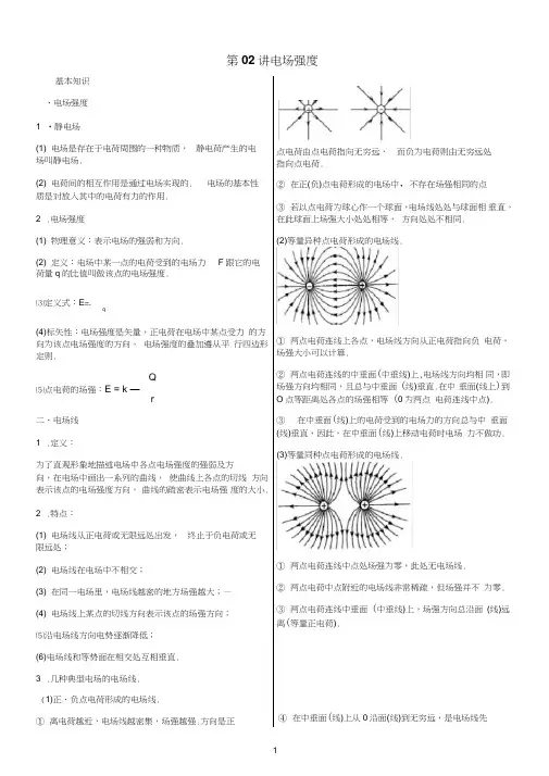 电场强度知识点和经典习题附答案