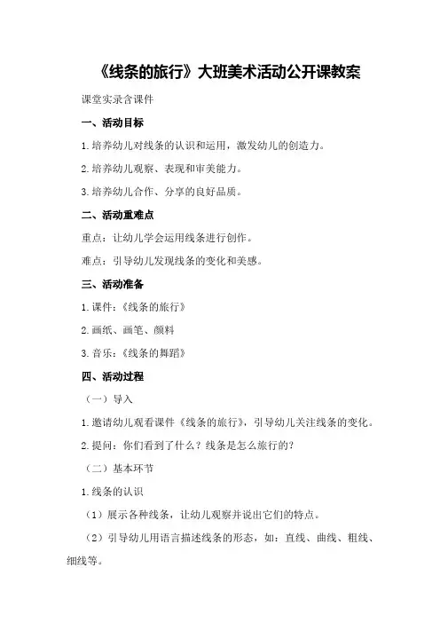 大班美术活动公开课教案《线条的旅行》课堂实录含课件