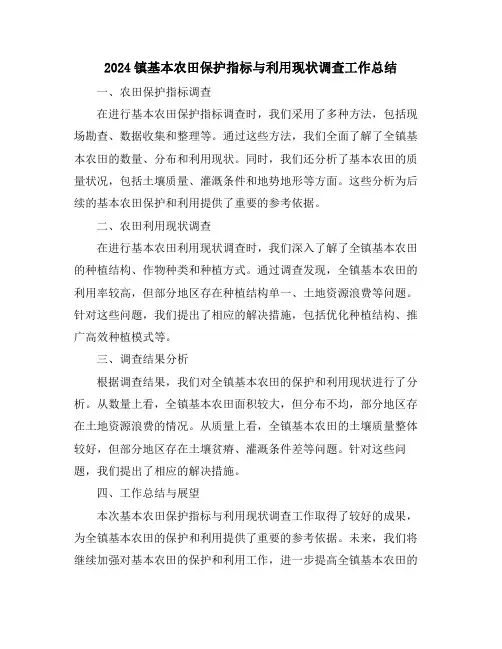 2024镇基本农田保护指标与利用现状调查工作总结