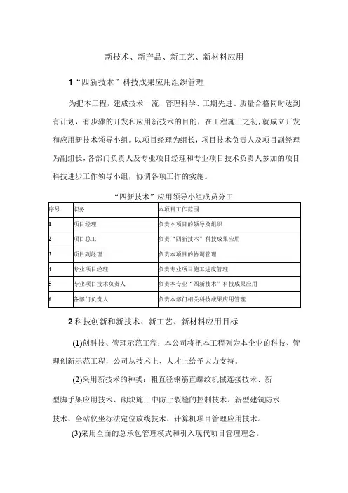 新技术、新产品、新工艺、新材料应用