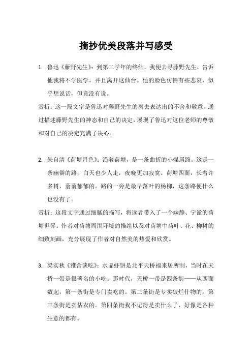 摘抄优美段落并写感受