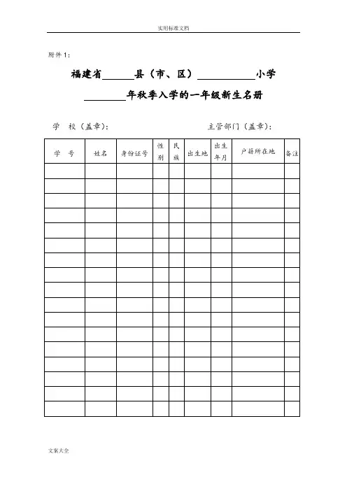 福建省小学学籍卡