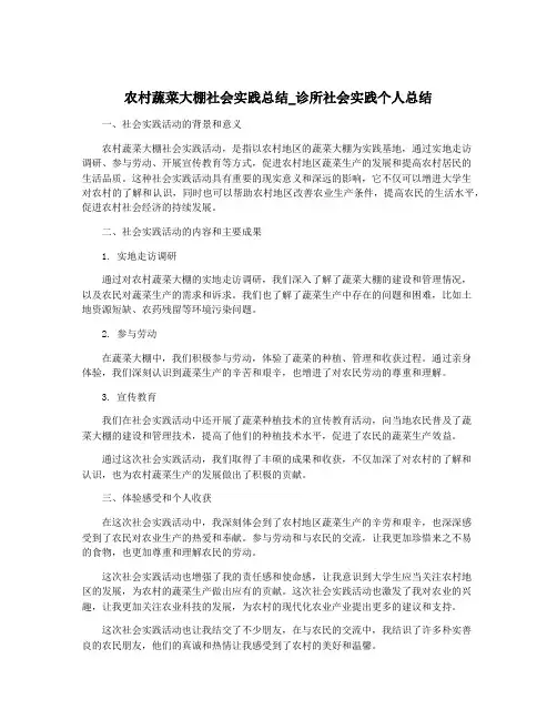 农村蔬菜大棚社会实践总结_诊所社会实践个人总结